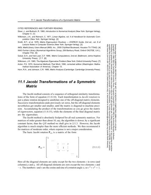 11.1 Jacobi Transformations of a Symmetric Matrix