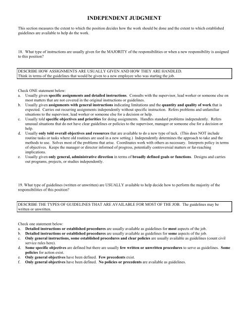 Job Evaluation Questionnaire (JEQ)