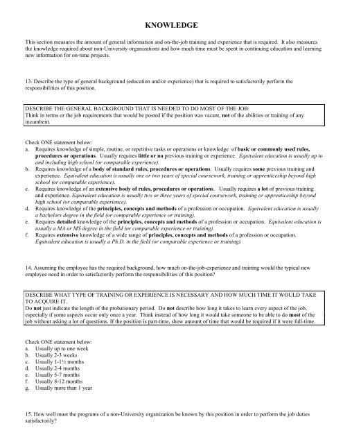 Job Evaluation Questionnaire (JEQ)