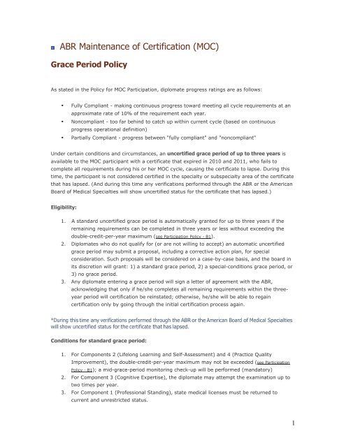 Grace Period Policy - The American Board of Radiology