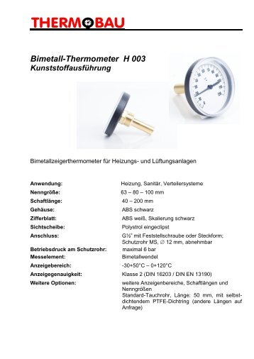 Bimetall-Thermometer H 003 - Thermobau Wirthwein