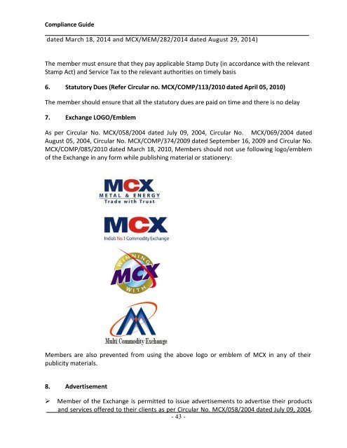 compliance guide - MCX