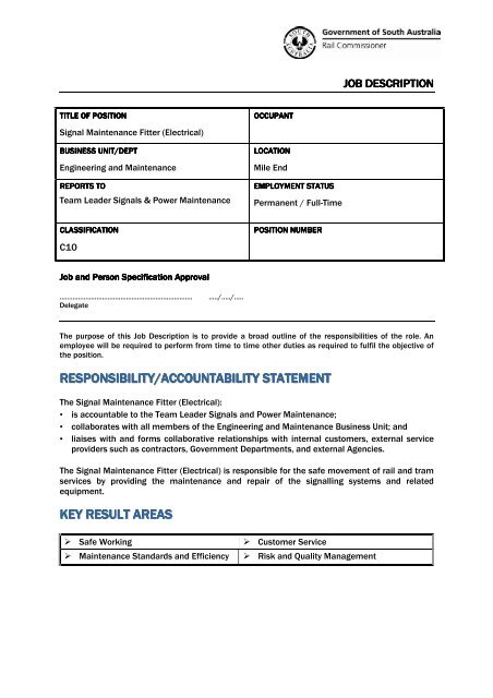 responsibility/accountability statement key result areas