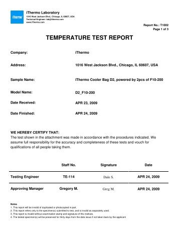 TEMPERATURE TEST REPORT - iThermo