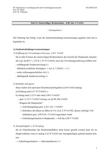 Einstweiliger Rechtsschutz - Â§ 80 Abs. 5 VwGO - Lehrstuhl fÃ¼r ...