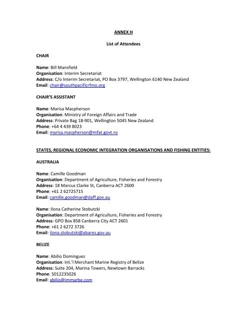 ANNEX H List of Attendees CHAIR Name - South Pacific Regional ...