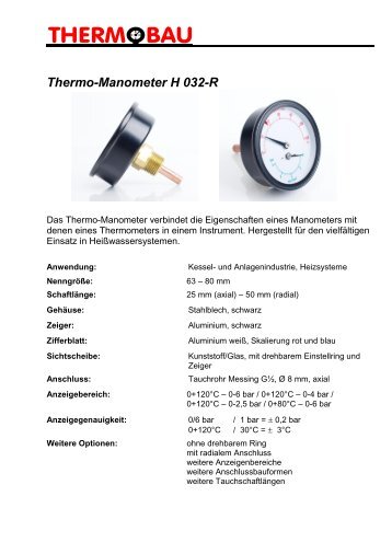 Thermo-Manometer H 032-R - Thermobau Wirthwein
