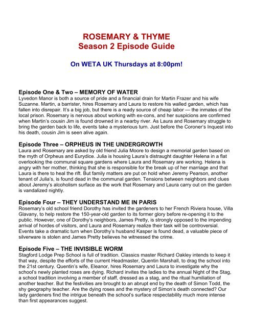 WETA UK Rosemary & Thyme Series 2 Episode Guide.pdf