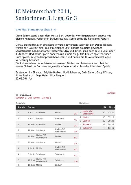 IC Meisterschaft 2011, Seniorinnen 3. Liga, Gr. 3 - TC Sauliamt