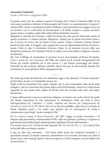 1 Alessandra Tamburini La vita âci dÃ  l'uno e ci suggerisce l'altroâ Ã ...