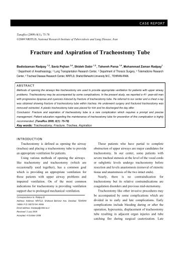 Fracture and Aspiration of Tracheostomy Tube - Tanaffos