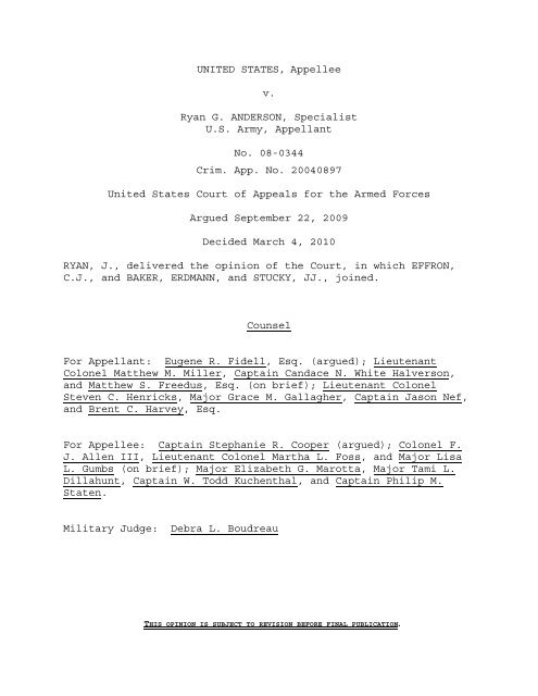 United States v. Anderson - U.S. Court of Appeals for the Armed ...