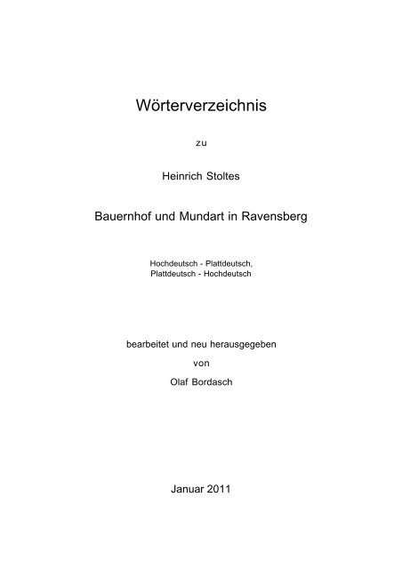 Wörterverzeichnis - Plattdeutsch/Niederdeutsch in Westfalen