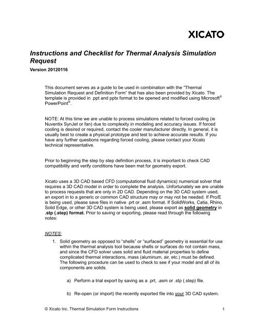 Thermal Simulation Form Instructions - Xicato