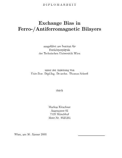 Diplomarbeit Exchange Bias In Ferro Antiferromagnetic