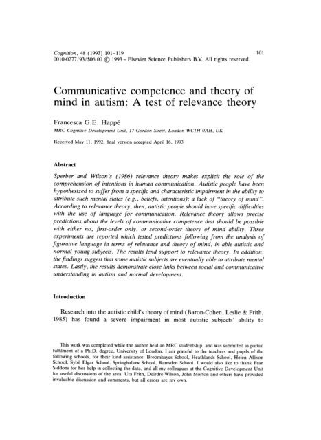 1985 Paper On Theory Of Mind >> Communicative Competence And Theory Of Mind In Autism A 1985 Paper On Theory Of Mind >> Communicative Competence And Theory Of Mind In Autism A