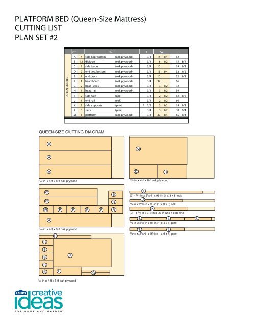 Queen and King Size Platform Bed Project Diagram and Cutting ...