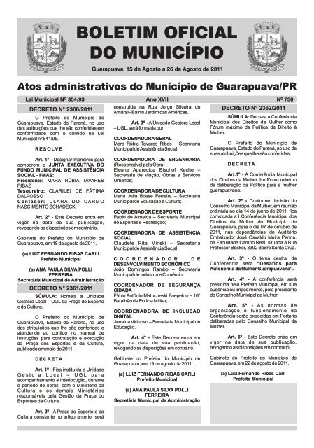 Boletim Oficial 750 - Prefeitura de Guarapuava
