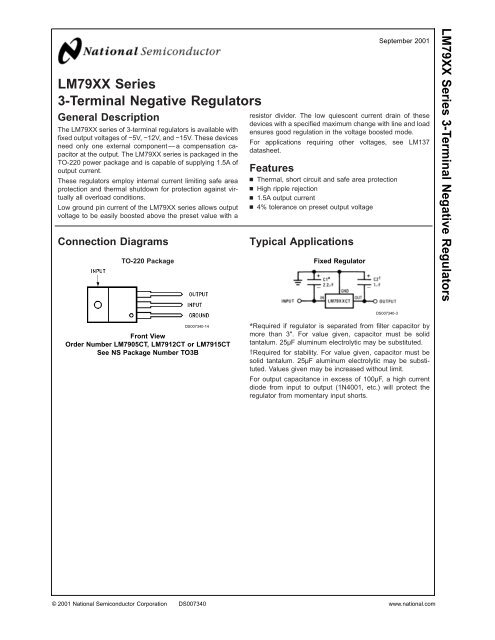 LM79XX Series 3-Terminal Negative Regulators - Datasheet Catalog