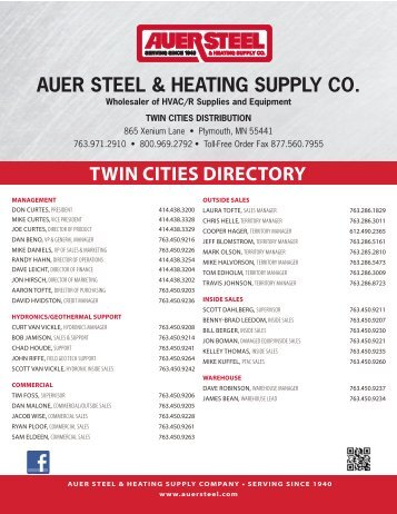 TWIN CITIES DIRECTORY - Auer Steel & Heating Supply Co.