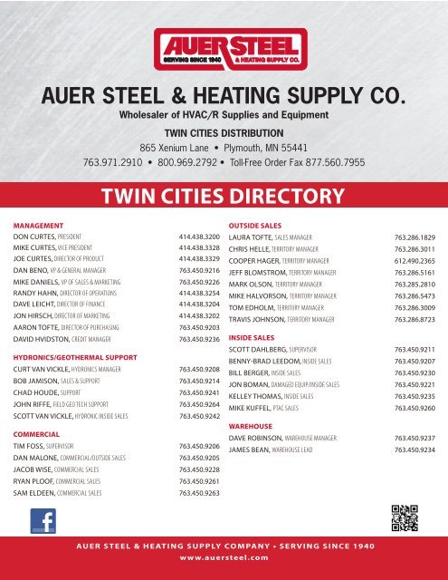 TWIN CITIES DIRECTORY - Auer Steel &amp; Heating Supply Co.