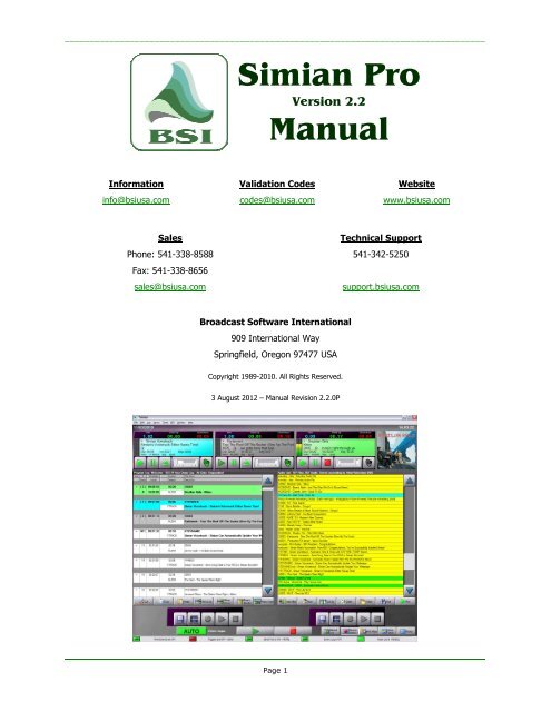 Simian 2.2.0 Pro Manual - Broadcast Software International