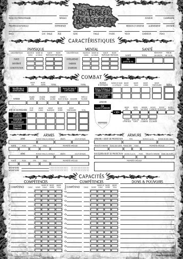 Feuille de personnage des Terres BalafrÃ©es - Hexagonal