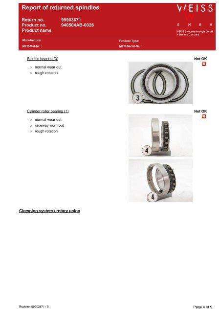 Spindle Repair Report - Weiss GmbH