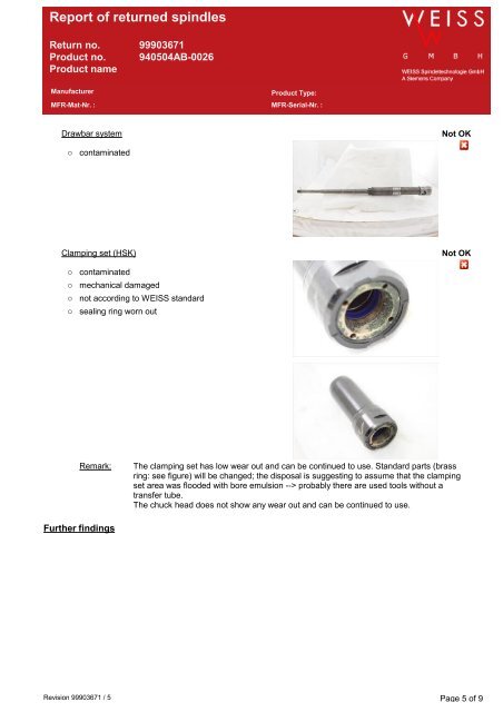 Spindle Repair Report - Weiss GmbH