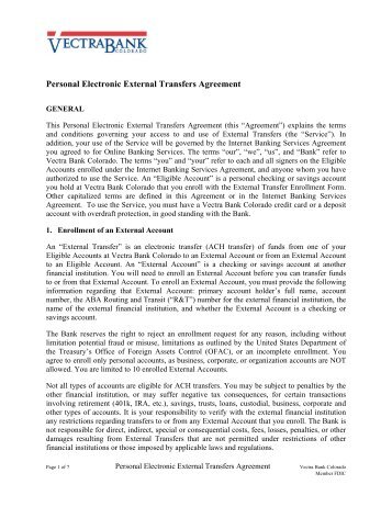 Personal Electronic External Transfers Agreement - Vectra Bank