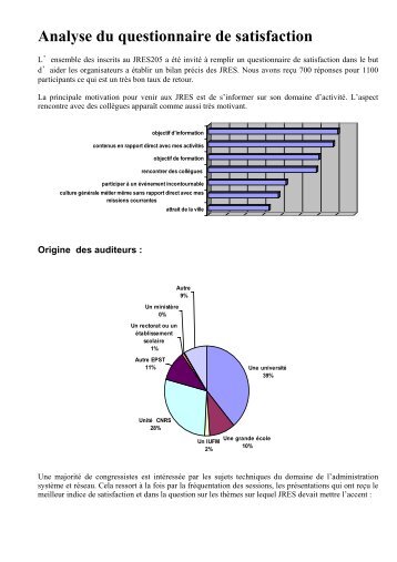 Analyse du questionnaire de satisfaction - JRES 2005