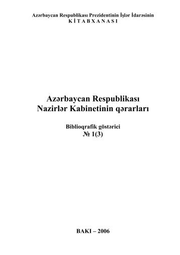 AzÉrbaycan RespublikasÄ± NazirlÉr Kabinetinin qÉrarlarÄ±