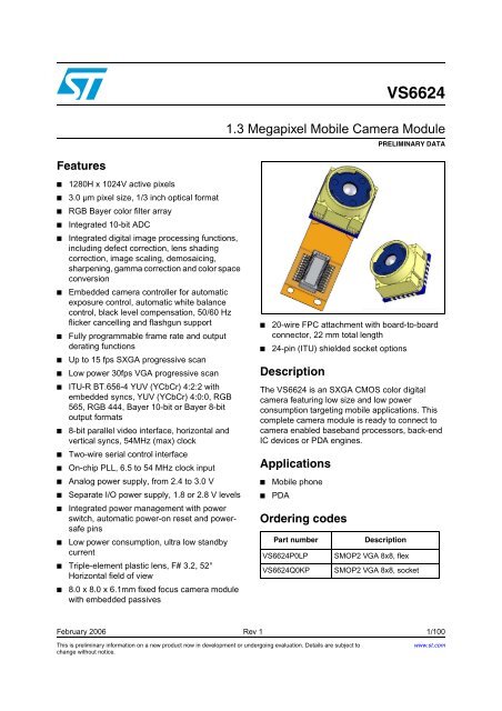 1.3 Megapixel Mobile Camera Module