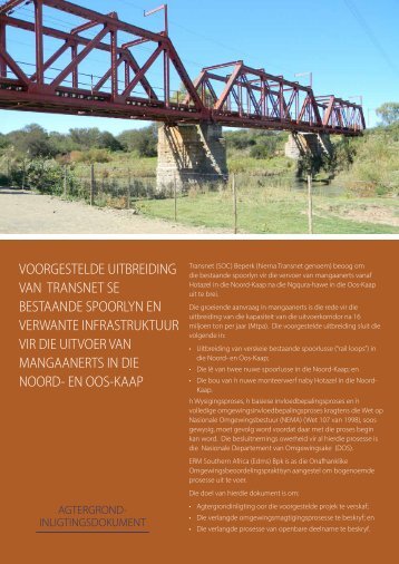 voorgestelde uitbreiding van transnet se bestaande spoorlyn ... - ERM