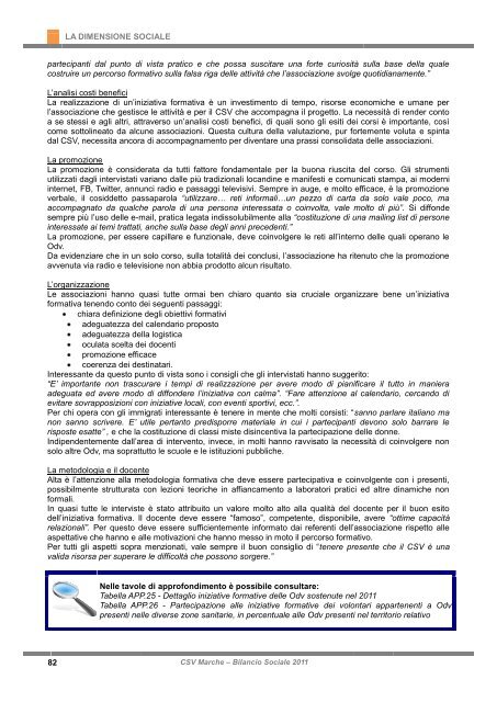 Bilancio Sociale 2011 - CSV Marche