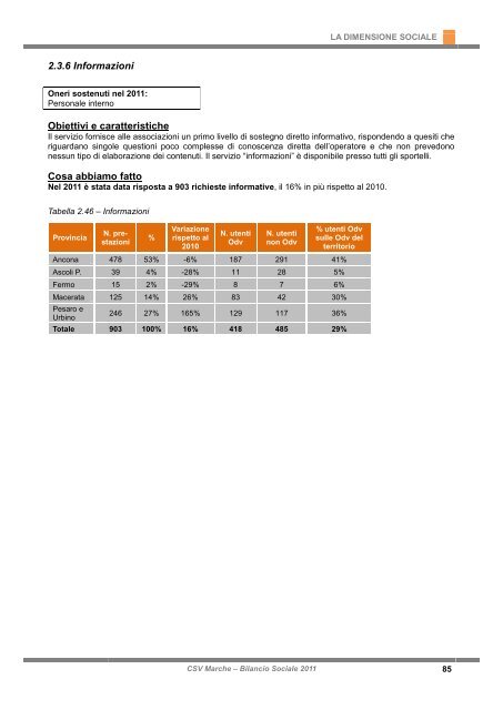 Bilancio Sociale 2011 - CSV Marche