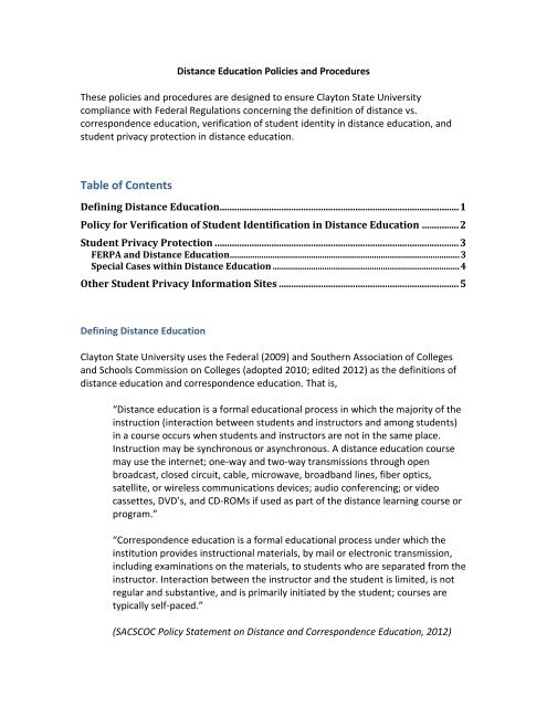 Distance Education Policies & Procedures - Clayton State University