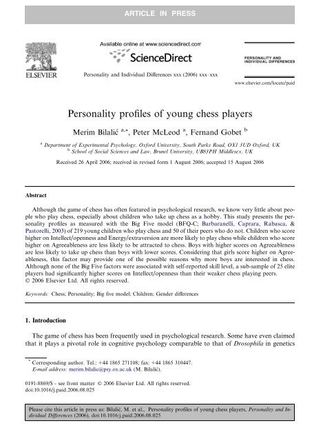 Personality profiles of young chess players - Brunel University