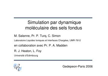 Simulation par dynamique molÃ©culaire des sels fondus - gedepeon