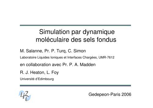 Simulation par dynamique molÃ©culaire des sels fondus - gedepeon