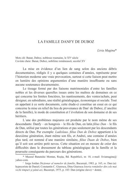 LA FAMILLE DANFY DE DUBOZ - Banatica