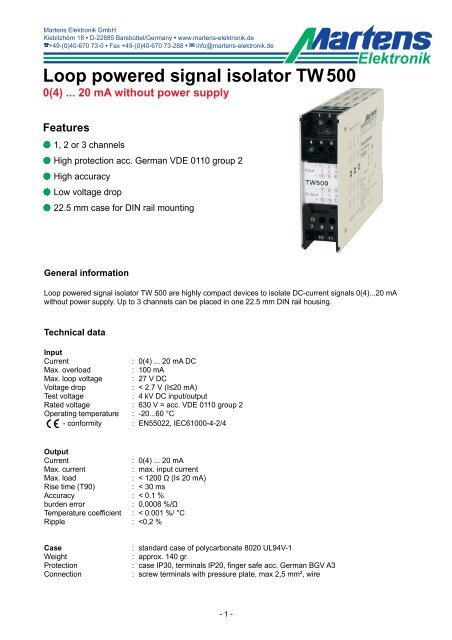 TW500-00- Prospekt - Martens Elektronik GmbH