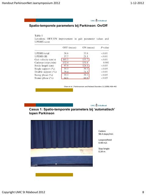 Sessie 7. Gangbeeld analyse bij parkinson en ... - ParkinsonNet