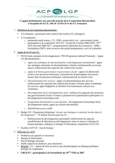 Communication de la plate-forme ACPGLP sur la conception ...