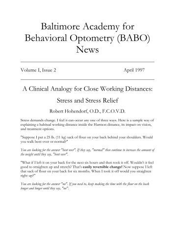Baltimore Academy for Behavioral Optometry (BABO) News