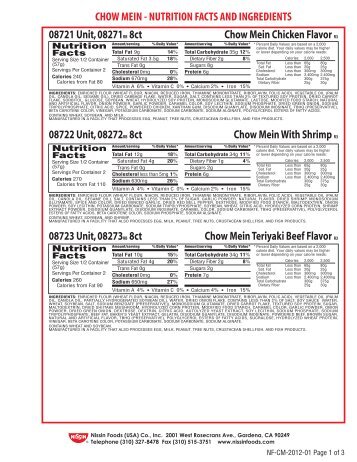 CHOW MEIN - NUTRITION FACTS AND INGREDIENTS - Nissin Foods