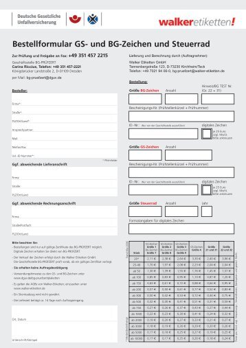 Bestellformular GS- und Bg-Zeichen und Steuerrad