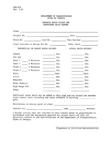 DOT 525 Concrete Batch Ticket