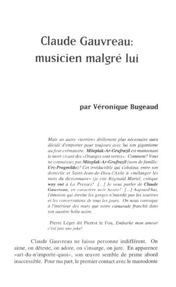 Claude Gauvreau: musicien malgrÃ© lui