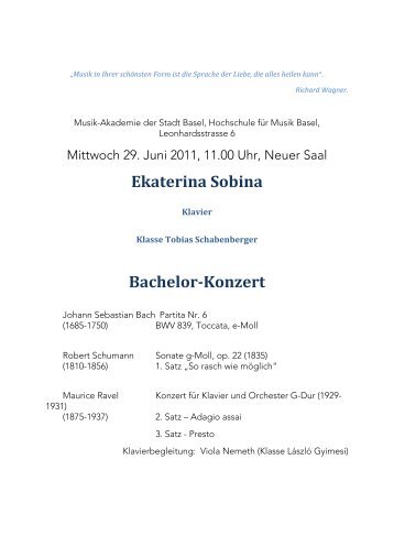 Ekaterina Sobina Bachelor-Konzert - Musik-Akademie Basel